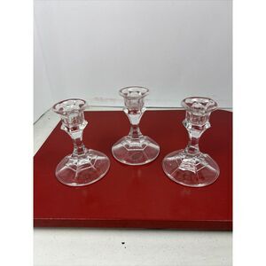 3 Vintage 24% Crystal‎ Clear 4" Candlestick USA Libbey Glass Company